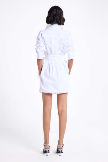 Shop_Gauri & Nainika_White Poplin, Cotton Embroidery Collared, V-neck Botanical Thread Shirt _at_Aza_Fashions