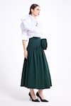 Shop_Gauri & Nainika_Olive Green Poplin Fabric Flowers 3d Embellished Draped Skirt _Online_at_Aza_Fashions