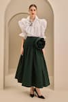 Gauri & Nainika_Olive Green Poplin Fabric Flowers 3d Embellished Draped Skirt _at_Aza_Fashions