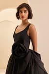 Gauri & Nainika_Black Cotton Fabric Flowers, Applique Scoop Neck 3d Floral Embroidered Dress _at_Aza_Fashions