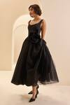 Buy_Gauri & Nainika_Black Cotton Fabric Flowers, Applique Scoop Neck 3d Floral Embroidered Dress _at_Aza_Fashions