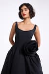 Buy_Gauri & Nainika_Black Cotton Fabric Flowers, Applique Scoop Neck 3d Floral Embroidered Dress 