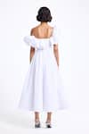 Shop_Gauri & Nainika_White Poplin Ruffles Off-shoulder Corsetted Midi Dress _at_Aza_Fashions