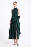 Gauri & Nainika_Green Cotton Bows Halter Neck Draped Midi Dress _Online_at_Aza_Fashions