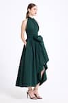 Buy_Gauri & Nainika_Green Cotton Bows Halter Neck Draped Midi Dress _Online_at_Aza_Fashions
