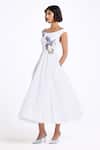 Shop_Gauri & Nainika_Cream Cotton Embroidery Boat Neck Midi Dress _Online_at_Aza_Fashions