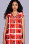 Buy_Jajobaa_Red Silk Embroidery V-neck Floral Geometrical Dress _Online_at_Aza_Fashions