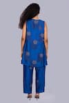 Shop_Jajobaa_Blue Silk Embroidery V-neck Floral Dark Tunic Set _at_Aza_Fashions