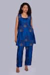 Buy_Jajobaa_Blue Silk Embroidery V-neck Floral Dark Tunic Set _at_Aza_Fashions