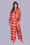 Buy_Jajobaa_Red Silk Embroidery, Sequins High Neck Floral Geometrical Print Top And Pant Set _at_Aza_Fashions