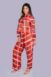 Shop_Jajobaa_Red Silk Embroidery, Sequins High Neck Floral Geometrical Print Top And Pant Set _Online_at_Aza_Fashions