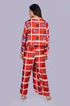 Shop_Jajobaa_Red Silk Embroidery, Sequins High Neck Floral Geometrical Print Top And Pant Set _at_Aza_Fashions
