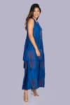 Jajobaa_Blue Silk Embroidery V-neck Geometrical Print Layered Dress _Online_at_Aza_Fashions