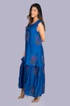 Buy_Jajobaa_Blue Silk Embroidery V-neck Geometrical Print Layered Dress _Online_at_Aza_Fashions