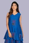Shop_Jajobaa_Blue Silk Embroidery V-neck Geometrical Print Layered Dress _Online_at_Aza_Fashions