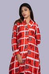 Jajobaa_Red Silk Embroidery High Neck Geometric Print Kurta Set _at_Aza_Fashions