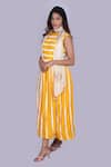 Jajobaa_Yellow Silk Embroidery Round Neck Ochre Dress _Online_at_Aza_Fashions
