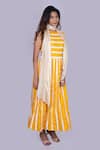 Shop_Jajobaa_Yellow Silk Embroidery Round Neck Ochre Dress _Online_at_Aza_Fashions