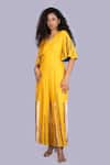 Jajobaa_Yellow Silk Embroidery V-neck Contrast Jumpsuit _Online_at_Aza_Fashions