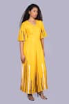Buy_Jajobaa_Yellow Silk Embroidery V-neck Contrast Jumpsuit _Online_at_Aza_Fashions