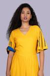Shop_Jajobaa_Yellow Silk Embroidery V-neck Contrast Jumpsuit _Online_at_Aza_Fashions