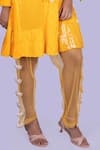 Jajobaa_Yellow Velvet, Silk Patchwork Round Neck Ochre Tunic And Pant Set _Online_at_Aza_Fashions