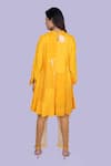 Shop_Jajobaa_Yellow Velvet, Silk Patchwork Round Neck Ochre Tunic And Pant Set _at_Aza_Fashions