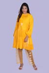 Buy_Jajobaa_Yellow Velvet, Silk Patchwork Round Neck Ochre Tunic And Pant Set _at_Aza_Fashions