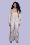 Jajobaa_Gold Tissue Pearls Collared And Silver Shirt Pant Set _Online_at_Aza_Fashions