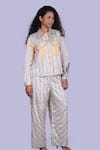 Buy_Jajobaa_Gold Tissue Pearls Collared And Silver Shirt Pant Set _at_Aza_Fashions