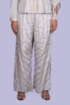 Shop_Jajobaa_Gold Tissue Pearls Collared And Silver Shirt Pant Set _Online_at_Aza_Fashions