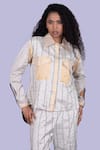 Jajobaa_Gold Tissue Pearls Collared And Silver Shirt Pant Set _at_Aza_Fashions