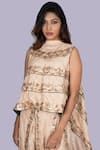 Jajobaa_Beige Silk Embroidery High Neck Golden Top And Pant Set _at_Aza_Fashions
