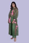 Jajobaa_Green Organza Embroidery High Neck Emerald Jacket And Pant Set _Online_at_Aza_Fashions
