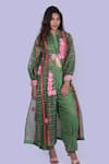 Buy_Jajobaa_Green Organza Embroidery High Neck Emerald Jacket And Pant Set _Online_at_Aza_Fashions