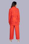 Shop_Jajobaa_Red Silk Embroidery, Patchwork Floral Blazer And Pant Set _at_Aza_Fashions