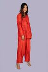 Buy_Jajobaa_Red Silk Embroidery, Patchwork Floral Blazer And Pant Set _Online_at_Aza_Fashions
