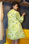 Shop_Jajobaa_Green Silk, Linen High Neck Geometrical Print Dress _at_Aza_Fashions