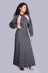 Buy_Jajobaa_Black Denim Embroidery High Neck Shirt And A Line Skirt Set _at_Aza_Fashions