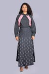 Jajobaa_Black Denim Embroidery High Neck Shirt And A Line Skirt Set _Online_at_Aza_Fashions