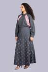 Buy_Jajobaa_Black Denim Embroidery High Neck Shirt And A Line Skirt Set _Online_at_Aza_Fashions