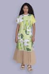 Jajobaa_Green Silk, Net Embroidery Round Neck Geometrical Print Designer Dress _Online_at_Aza_Fashions