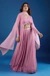 Buy_Samyukta Singhania_Pink Chinon Sequins, Embroidery V-neck Blouse And Skirt Set _Online_at_Aza_Fashions
