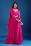 Shop Samyukta Singhania Pink Chinon Sequins, Embroidery V-neck Blouse And Skirt Set Online at Aza Fashions Shop_Samyukta Singhania_Pink Chinon Sequins, Embroidery V-neck Blouse And Skirt Set _Online_at_Aza_Fashions