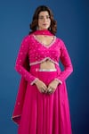 Samyukta Singhania Pink Chinon Sequins, Embroidery V-neck Blouse And Skirt Set at Aza Fashions Samyukta Singhania_Pink Chinon Sequins, Embroidery V-neck Blouse And Skirt Set _at_Aza_Fashions