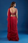 Samyukta Singhania Red Chinon Embroidery, Sequins Leaf Neck Blouse With Pre-draped Saree Online at Aza Fashions Samyukta Singhania_Red Chinon Embroidery, Sequins Leaf Neck Blouse With Pre-draped Saree _Online_at_Aza_Fashions
