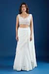 Buy_Samyukta Singhania_Ivory Chinon Cut Work, Sequins Leaf Embroidered Blouse With Pre-draped Saree _Online_at_Aza_Fashions