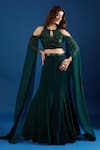 Shop_Samyukta Singhania_Green Chinon Sequins, Embroidery Keyhole Neck Blouse And Skirt Set _Online_at_Aza_Fashions