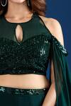 Buy_Samyukta Singhania_Green Chinon Sequins, Embroidery Keyhole Neck Blouse And Skirt Set 