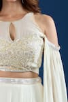 Samyukta Singhania_Ivory Chinon Embroidery Keyhole Neck Blouse And Skirt Set _at_Aza_Fashions